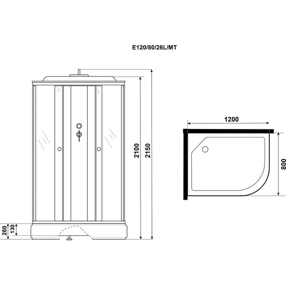 Душевая кабина Niagara 120x80 см E120/80/26L/MT, хром/матовое фото 13