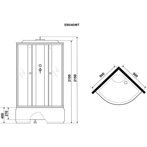 Душевая кабина Niagara 90x90 см E90/40/MT/BK, хром/матовое фото 13