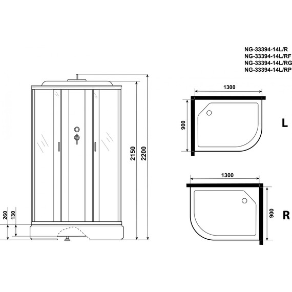 Душевая кабина Niagara 130x90 см 333944R, серебро/матовое фото 16