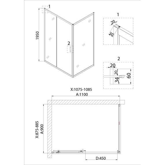 Душевое ограждение Niagara Nova 110x90 см NG-82-11AB-A90B, чёрный/прозрачное - 5 Душевое ограждение Niagara Nova 110x90 см NG-82-11AB-A90B, чёрный/прозрачное фото 5