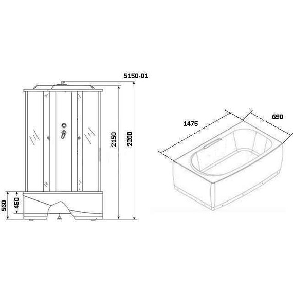 Гидробокс Niagara 150x70 см 51500134, серебро/тонированное фото 2