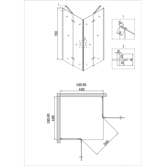 Душевое ограждение Niagara Nova 90x90 см 681308111BLACK, чёрный/прозрачное фото 8