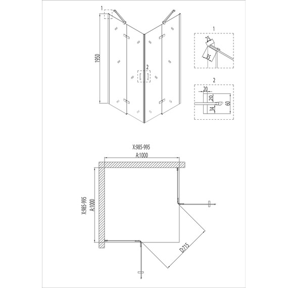 Душевое ограждение Niagara Nova 100x100 см 681408111BLACK, чёрный/прозрачное фото 8