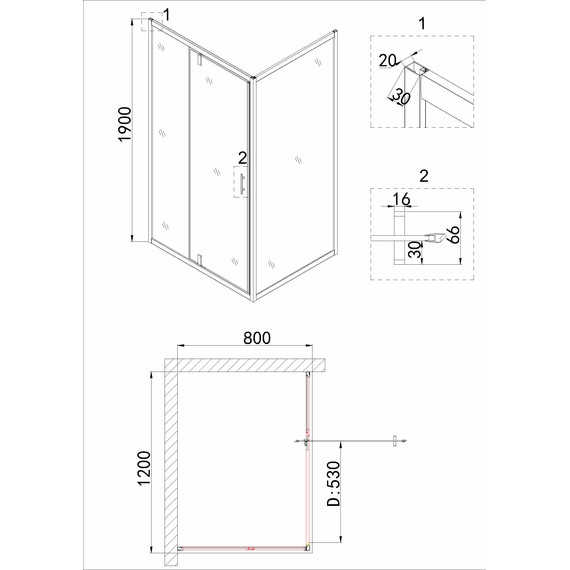Душевое ограждение Niagara Nova 120x80 см _02200832BLACK, чёрный/прозрачное фото 7