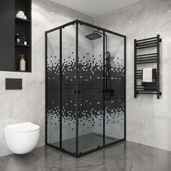 Душевое ограждение Niagara Eco 100x80 см NG-1018-14QBLACK, чёрный матовый/мозаика фото 