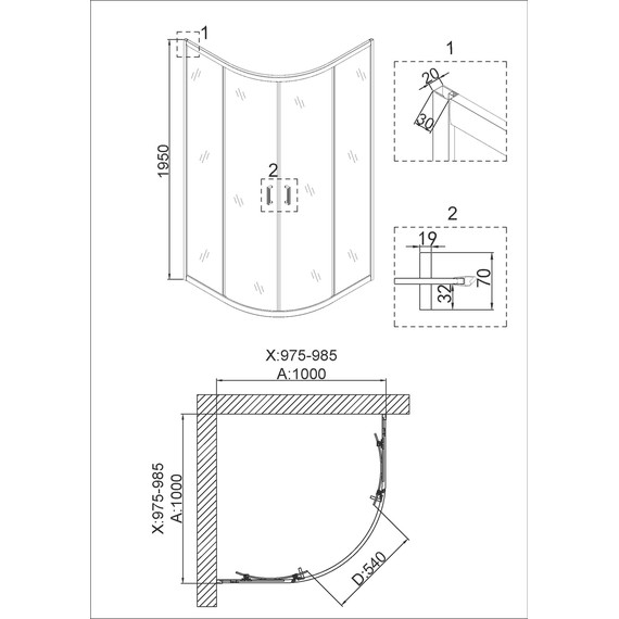 Душевое ограждение Niagara Nova 100x100 см 64070811GOLD, желтое золото/прозрачное фото 4