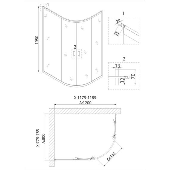Душевое ограждение Niagara Nova 120x80 см 682108111BLACK, чёрный/прозрачное фото 7