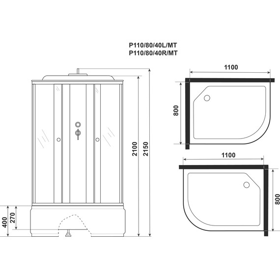Душевая кабина Niagara 110x80 см P110/80/40L/MT, белый/матовое фото 12