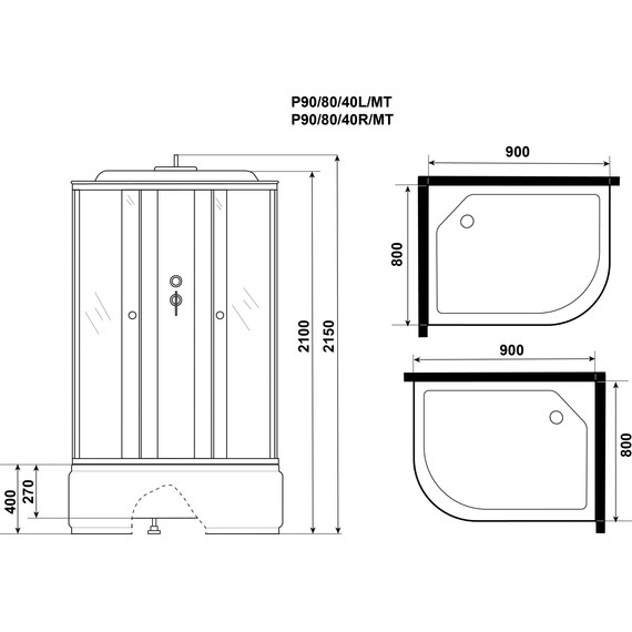 Душевая кабина Niagara 90x80 см P90/80/40R/MT, белый/матовое фото 12