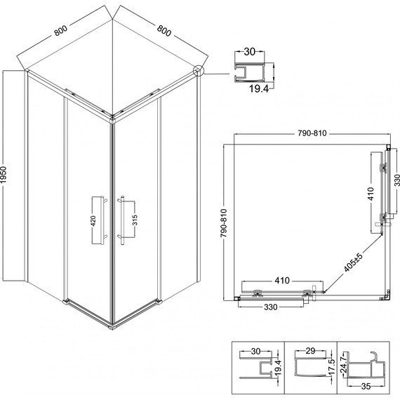 Душевое ограждение Niagara Nova 80x80 см NG-2828-34BLACK, чёрный матовый/тонированное фото 13