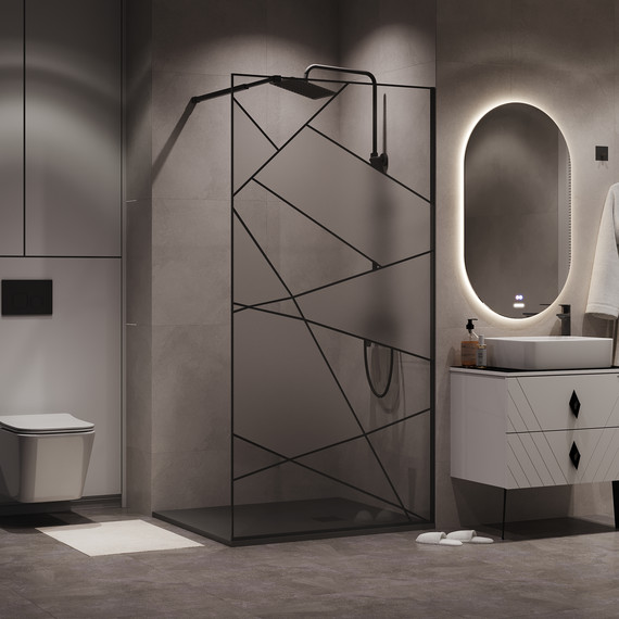 Душевая перегородка Niagara Nova 90 см NG-680-90BLACK, чёрный матовый/узор фото 