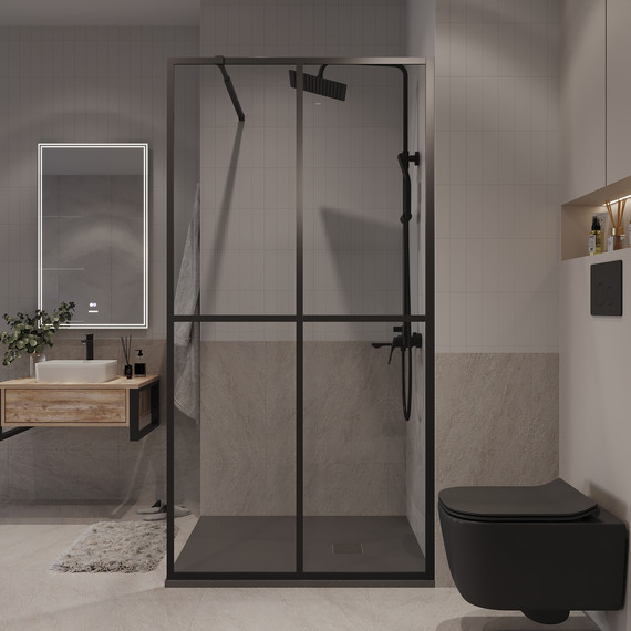 Душевая перегородка Niagara Nova 90 см NG-686-90BLACK, чёрный матовый/прозрачное фото 4