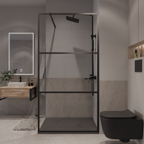 Душевая перегородка Niagara Nova 90 см NG-688-90BLACK, чёрный матовый/прозрачное фото 3