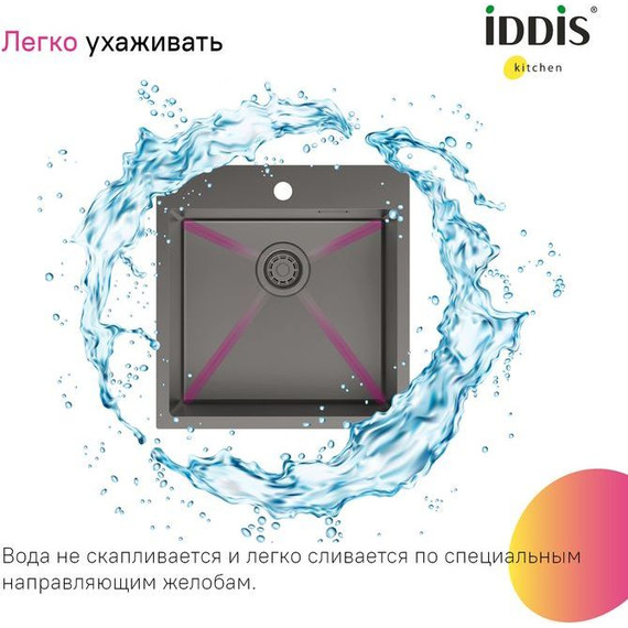 Кухонная мойка Iddis Haze HAZ49GMi77, графит матовый фото 9