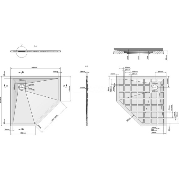 Поддон каменный Grossman Strong 90x90 см GR-S19090D, белый матовый - 7 Поддон каменный Grossman Strong 90x90 см GR-S19090D, белый матовый фото 7