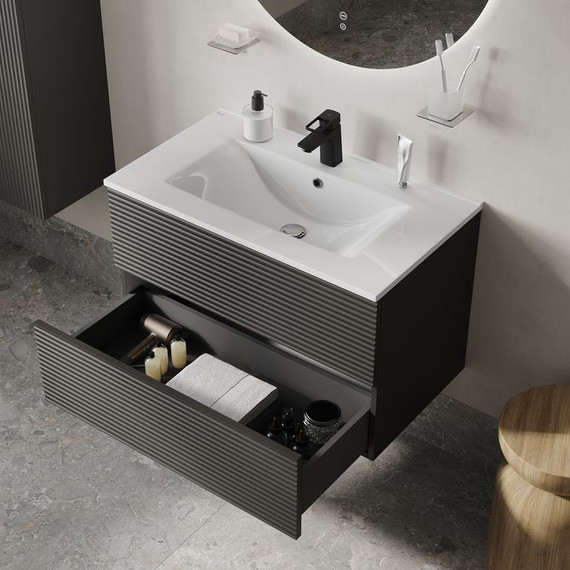 Тумба подвесная с раковиной Iddis Bild 80 см BIL80G0i95K, тёмно-серый фото 8