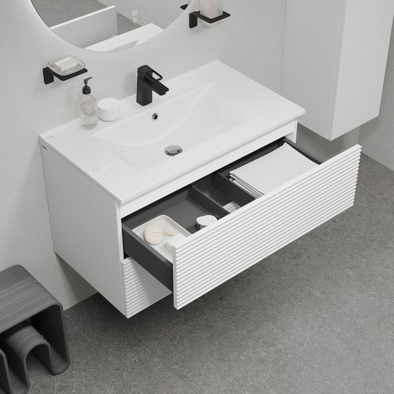 Тумба подвесная с раковиной Iddis Bild 80 см BIL80W0i95K, белый фото 7