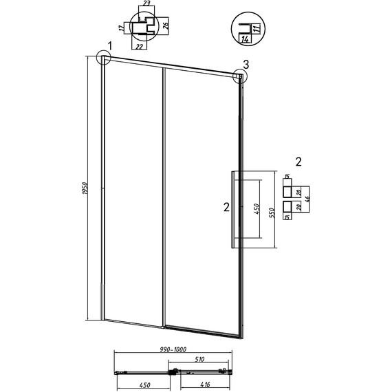 Душевая дверь Grossman Galaxy 100 см 100.K33.01.100.10.02, хром/шиншилла фото 11
