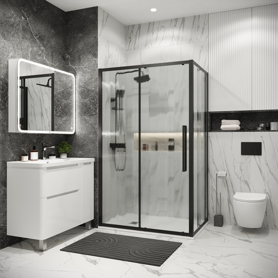 Душевое ограждение Grossman Cosmo 100x80 см 120.K33.02.1080.21.02, чёрный матовый/шиншилла фото 