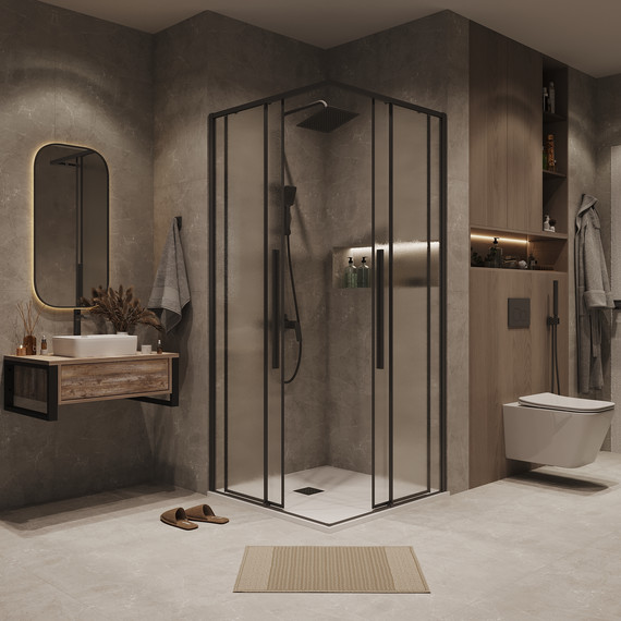 Душевое ограждение Grossman Galaxy 80x80 см 300.K33.01.8080.21.02, чёрный матовый/шиншилла фото 4