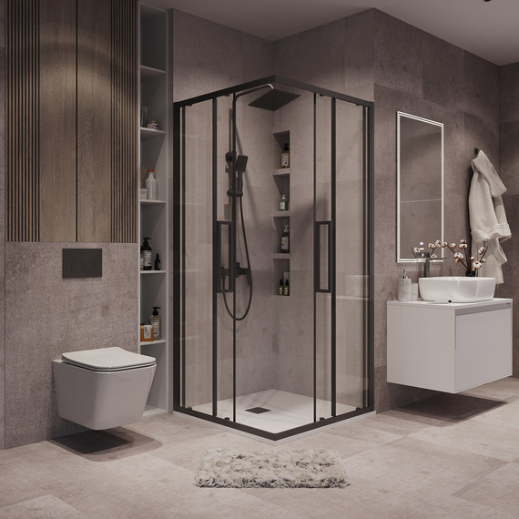 Душевое ограждение Grossman Cosmo 80x80 см 300.K33.02.8080.21.00, чёрный матовый/прозрачное фото 