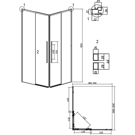 Душевое ограждение Grossman Galaxy 110x100 см 300.K33.01.1110.42.00, графит сатин/прозрачное фото 11