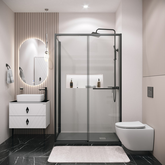 Душевое ограждение Grossman Style 100x70 см 120.K33.05.1070.21.00, чёрный матовый/прозрачное фото 
