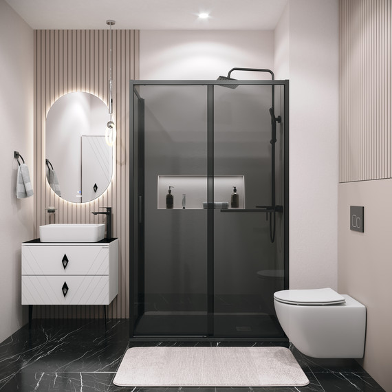 Душевое ограждение Grossman Style 130x80 см 120.K33.05.1380.21.10, чёрный матовый/тонированное фото 