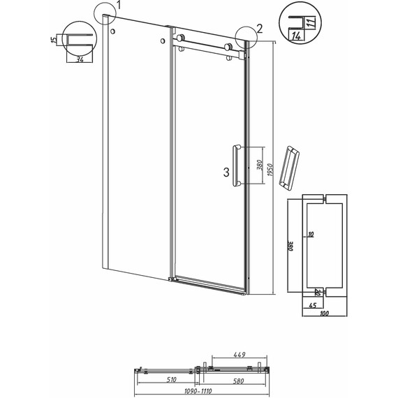 Душевая дверь Grossman Classic 110 см 100.K33.04.110.21.10, чёрный матовый/тонированное фото 11