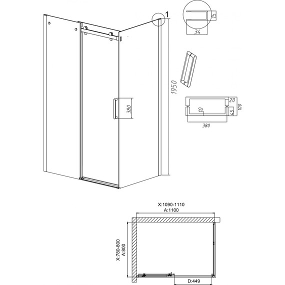 Душевое ограждение Grossman Classic 110x80 см 120.K33.04.1180.21.10, чёрный матовый/тонированное фото 10