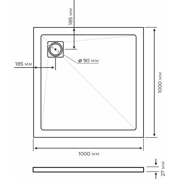 Поддон каменный Taliente 100x100 см PTA-ST-100Bstone, чёрный матовый фото 3