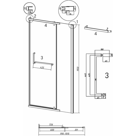 Душевая дверь Grossman Pragma 100 см 100.K33.03.100.21.02, чёрный матовый/шиншилла фото 11