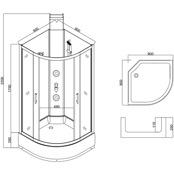 Душевая кабина Taliente 90x90 см TA-99CB, чёрный/прозрачное - 16 Душевая кабина Taliente 90x90 см TA-99CB, чёрный/прозрачное фото 16