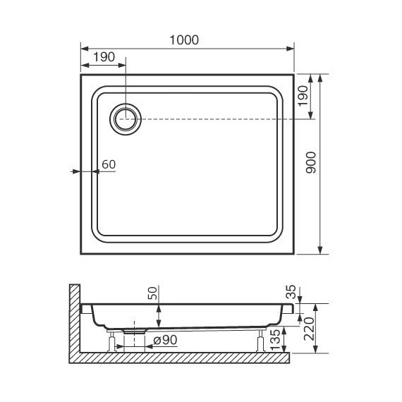 Поддон акриловый RGW Acrylic Style PR 100х90 см 16180290-11 фото 3