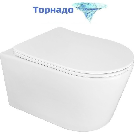 Унитаз подвесной безободковый Azario Ollin AZ-0513R с крышкой микролифт (Система смыва торнадо) фото 