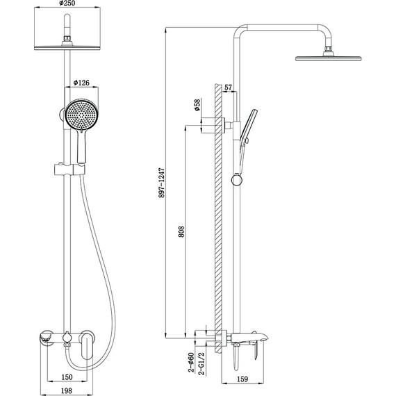Душевая стойка Veconi FE-110-GR-C4, графит, Цвет производителя: графит - 3 Душевая стойка Veconi FE-110-GR-C4, графит, Цвет производителя: графит фото 3