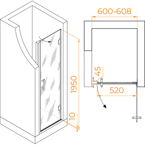 Душевая дверь RGW HO-011B 60 см 350601106-14 (стекло 8 мм), черный/прозрачное - 7 Душевая дверь RGW HO-011B 60 см 350601106-14 (стекло 8 мм), черный/прозрачное фото 7