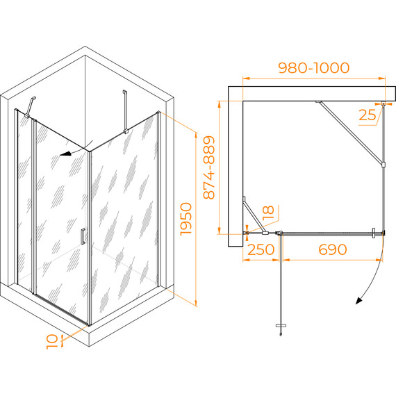 Душевое ограждение RGW LE-44 100х90 см 06124409-11, хром/прозрачное - 3 Душевое ограждение RGW LE-44 100х90 см 06124409-11, хром/прозрачное фото 3