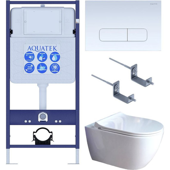 Инсталляция с подвесным унитазом комплект: Aquatek Standard INS-0000012 с подвесным безободковым унитазом Поларис AQ0700-01 сиденье микролифт, крепление, кнопка смыва белая KDI-0000013 фото 