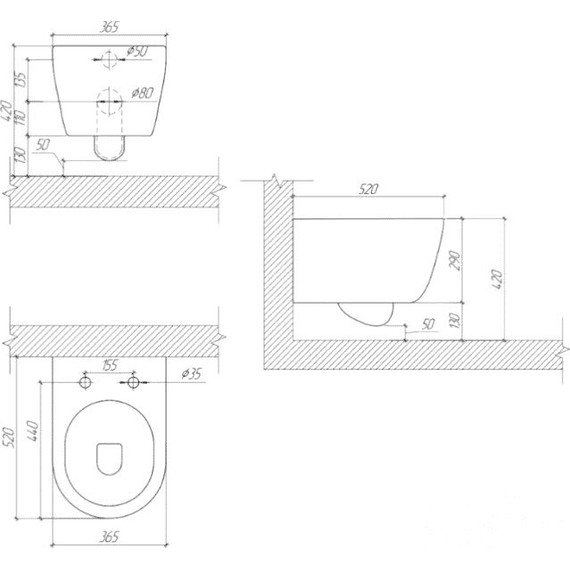 Инсталляция с подвесным унитазом комплект: Aquatek Standard INS-0000012 с подвесным безободковым унитазом Поларис AQ0700-01 сиденье микролифт, крепление, кнопка смыва чёрная KDI-0000017 фото 7