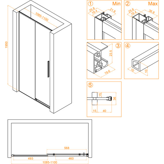 Душевая дверь RGW SV-12B 110 см 32321211-14, черный/прозрачное - 4 Душевая дверь RGW SV-12B 110 см 32321211-14, черный/прозрачное фото 4