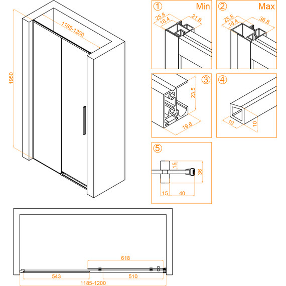 Душевая дверь RGW SV-12B 120 см 32321212-14, черный/прозрачное - 4 Душевая дверь RGW SV-12B 120 см 32321212-14, черный/прозрачное фото 4