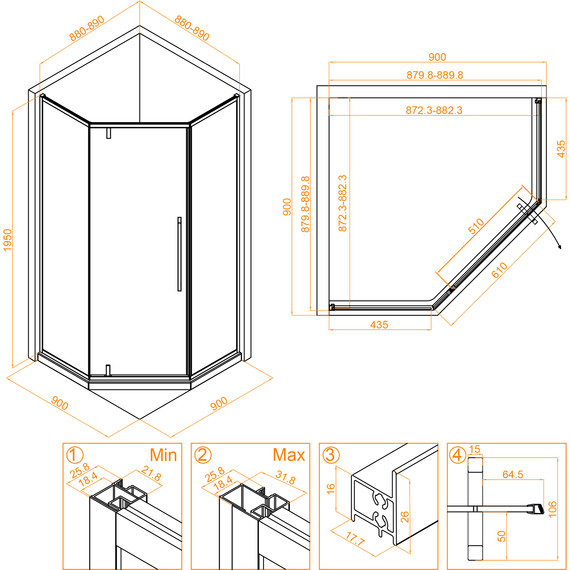 Душевое ограждение RGW SV-81B 90х90 см 32328199-14, черный/прозрачное - 4 Душевое ограждение RGW SV-81B 90х90 см 32328199-14, черный/прозрачное фото 4