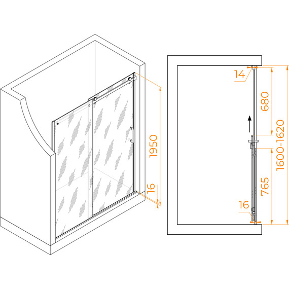 Душевая дверь RGW TO-14 160 см 02071416-11 (стекло 8 мм), хром/прозрачное - 3 Душевая дверь RGW TO-14 160 см 02071416-11 (стекло 8 мм), хром/прозрачное фото 3