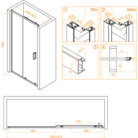 Душевая дверь RGW CL-14B 160 см 32091416-14, черный/прозрачное - 7 Душевая дверь RGW CL-14B 160 см 32091416-14, черный/прозрачное фото 7