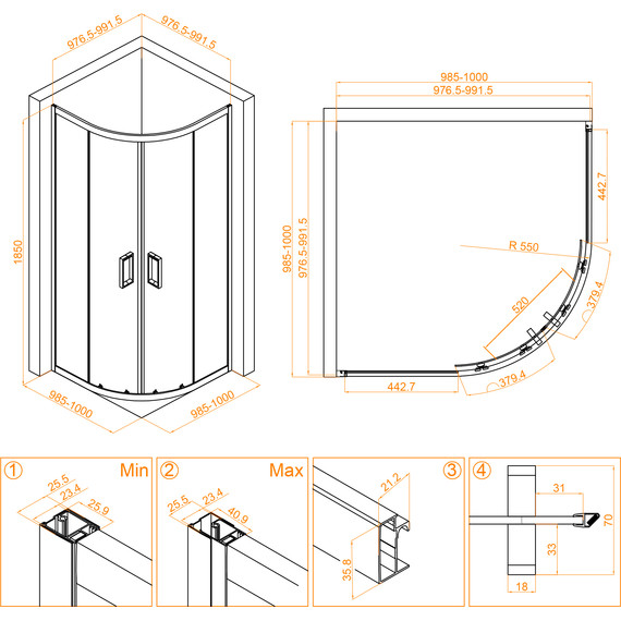Душевое ограждение RGW CL-54B 100х100 см 32095400-14, черный/прозрачное фото 7