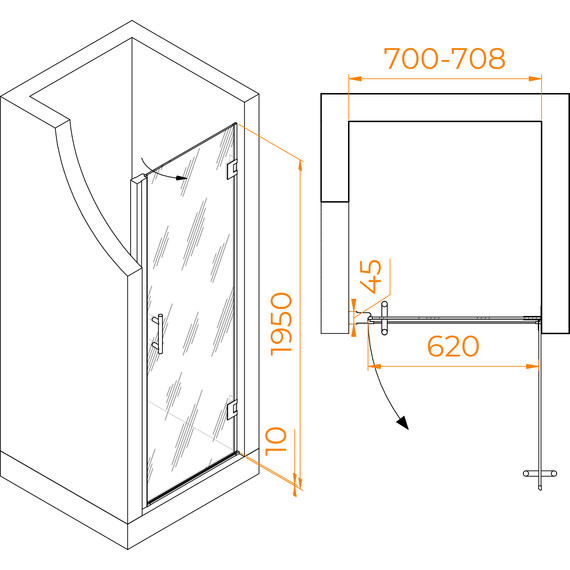 Душевая дверь RGW HO-011 70 см 350601107-11 (стекло 8 мм), хром/прозрачное фото 6