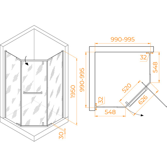 Душевое ограждение RGW HO-081B 100х100 см 350608100-24 (стекло 8 мм), черный/матовое фото 5