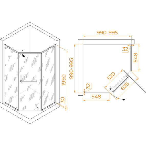 Душевое ограждение RGW HO-084 100х100 см 350608400-21 (стекло 8 мм), хром/матовое фото 4