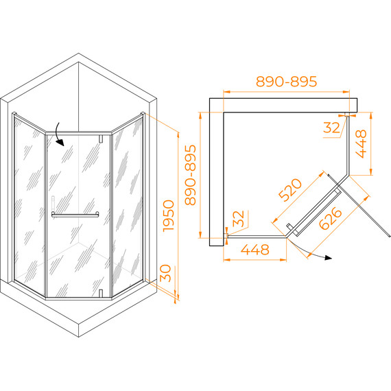 Душевое ограждение RGW HO-084 90х90 см 350608499-21 (стекло 8 мм), хром/матовое фото 4